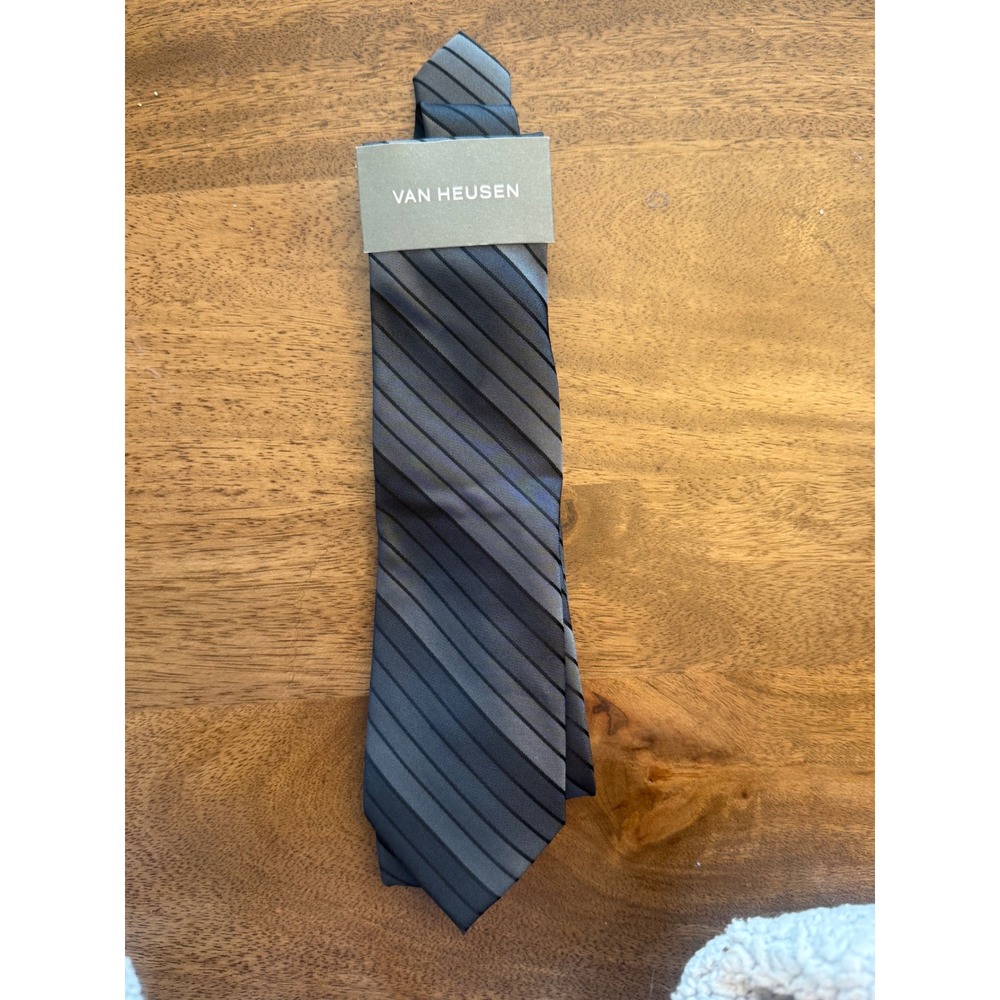 VAN‎ HEUSEN Mens Striped Silk Blend Necktie Gray Black Formal Business